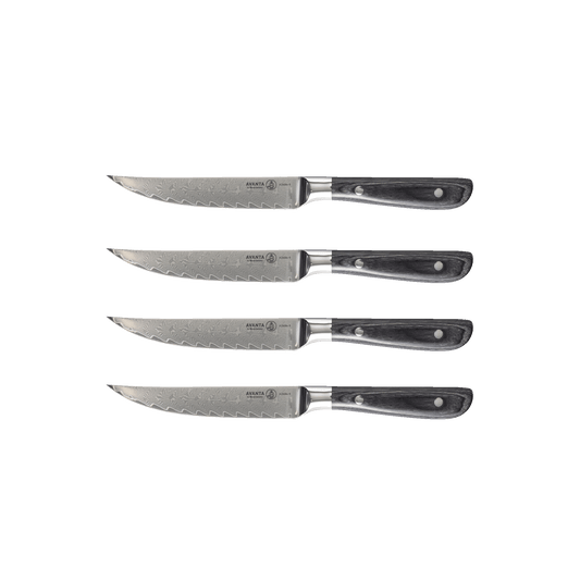 MESSERMEISTER serie AVANTA DAMASCUS set 4 steakmessen 12,7cm lemmet pakkawood heft