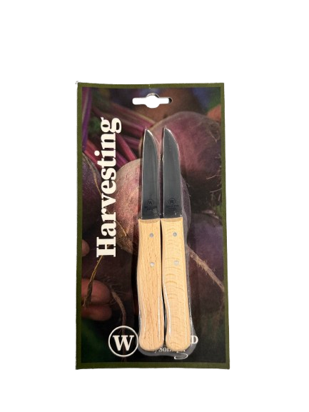 W-SELECTED 2 stuks, aardappel- fruit- schil- mes carbonstaal lemmet FSC beukenhout heft