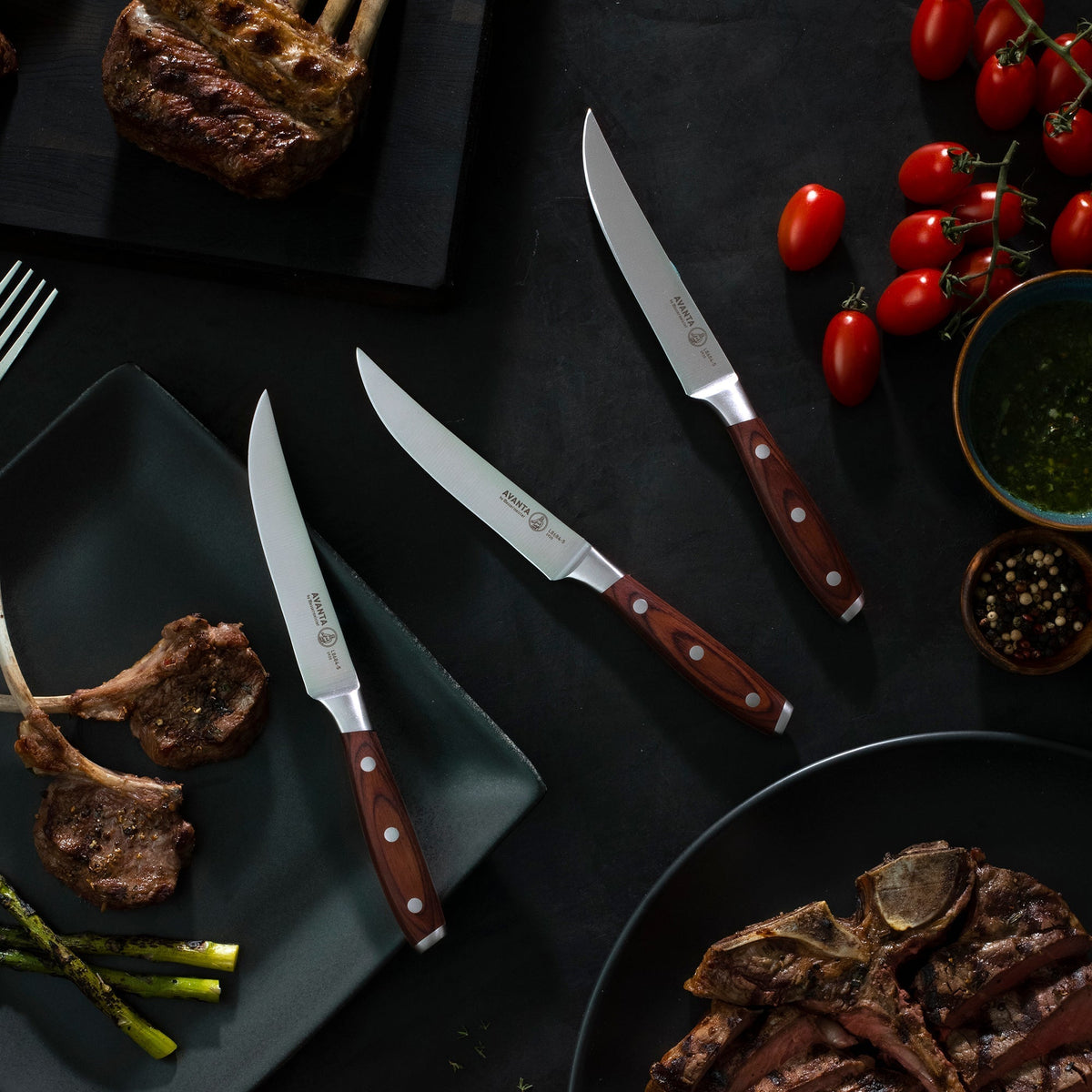 MESSERMEISTER AVANTA PAKKAWOOD 4 stuks fijn geslepen steakmessen-set