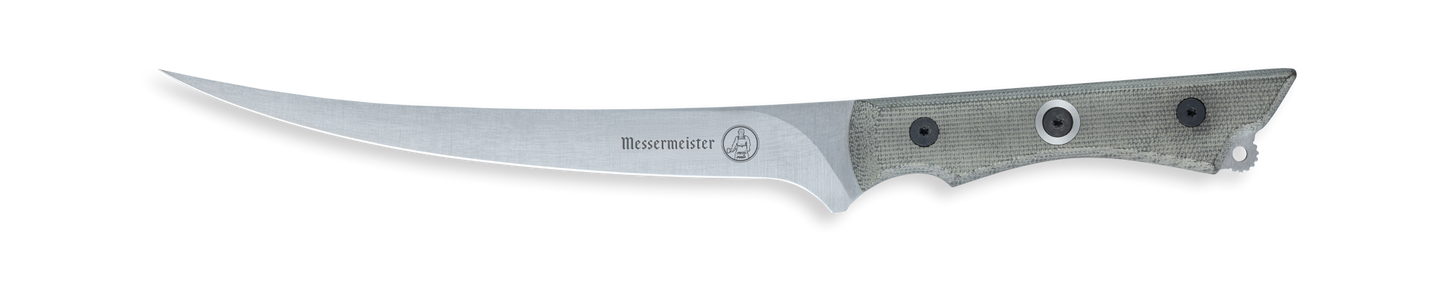 MESSERMEISTER OVERLAND 18cm fileermes met grijs/wit micarta heft