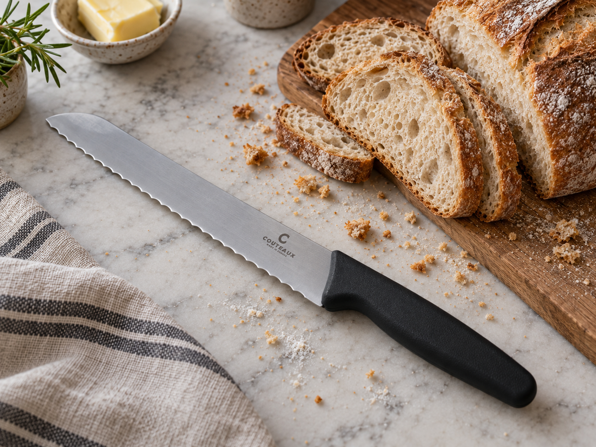Broodmes RVS lemmet 20 cm standaard kartel met zwart kunststof heft
