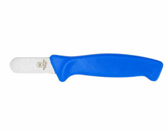 W-SELECTED® Paprika/ bladsnijmes ronde punt 3,5cm carbon lemmet blauw PPN kunststof heft