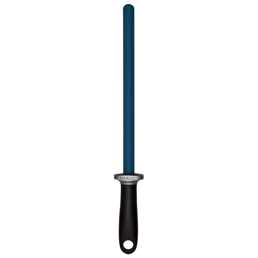 IOXIO aanzetstaal blauw 26cm ovaal en breed, keramisch met fijne korrel 360 zwart heft