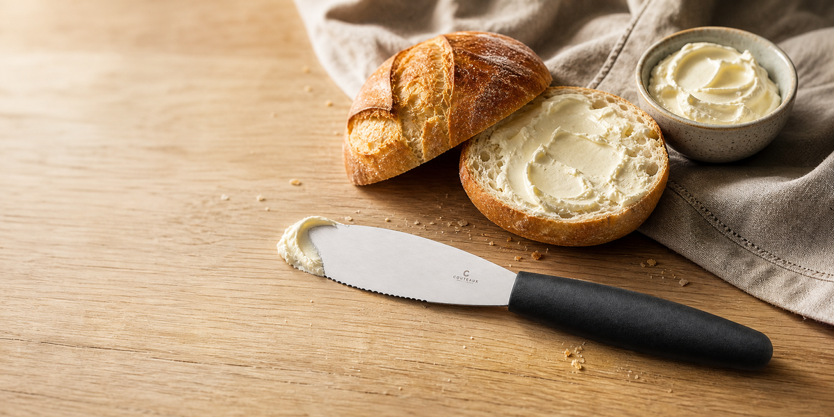 COUTEAUX RVS Ontbijt- boter- jam- brood- mes glad en gekarteld lemmet 10cm zwart PP heft