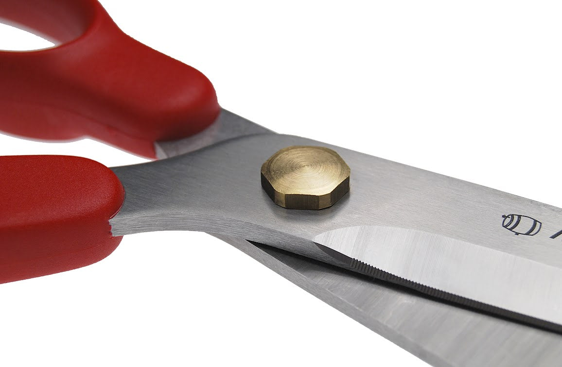 Visschaar RVS lemmet 12cm met micro vertanding rood kunststof greep