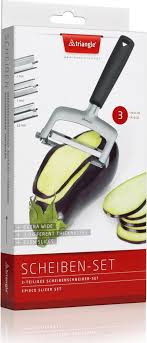 TRIANGLE RVS Spirit plakjes-snijder 18cm met 3 verschillende messen zwart kunststof het met ophangoog