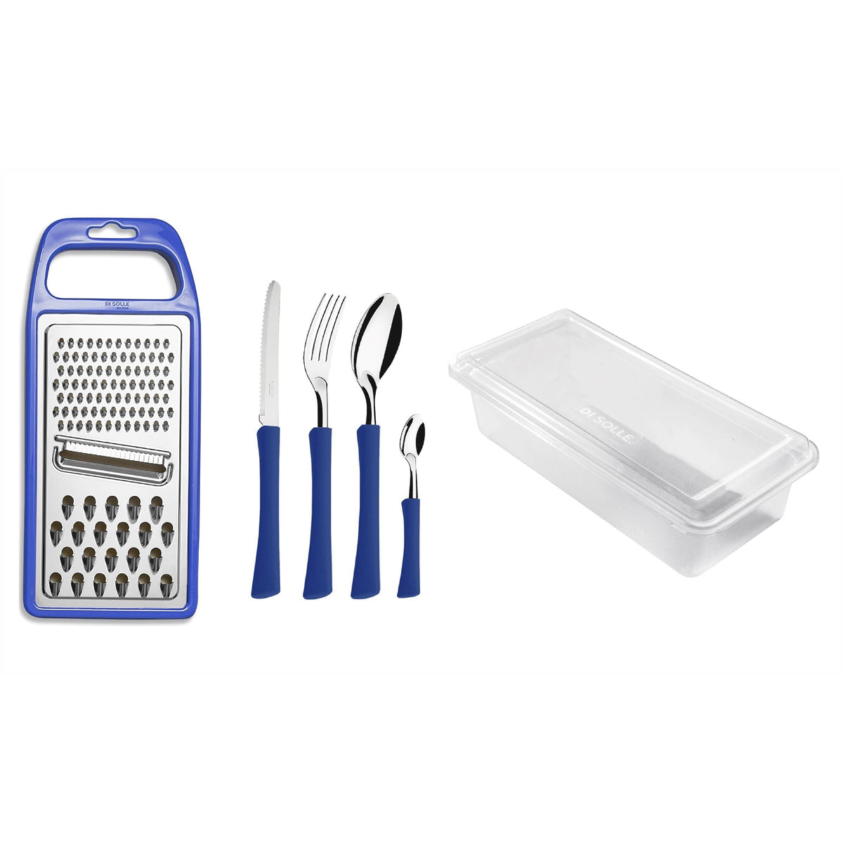 Bestekset blauw 26-delig (6 couverts, rasp en transportbak)