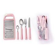 Bestekset roze 26-delig (6 couverts, rasp en transportbak)