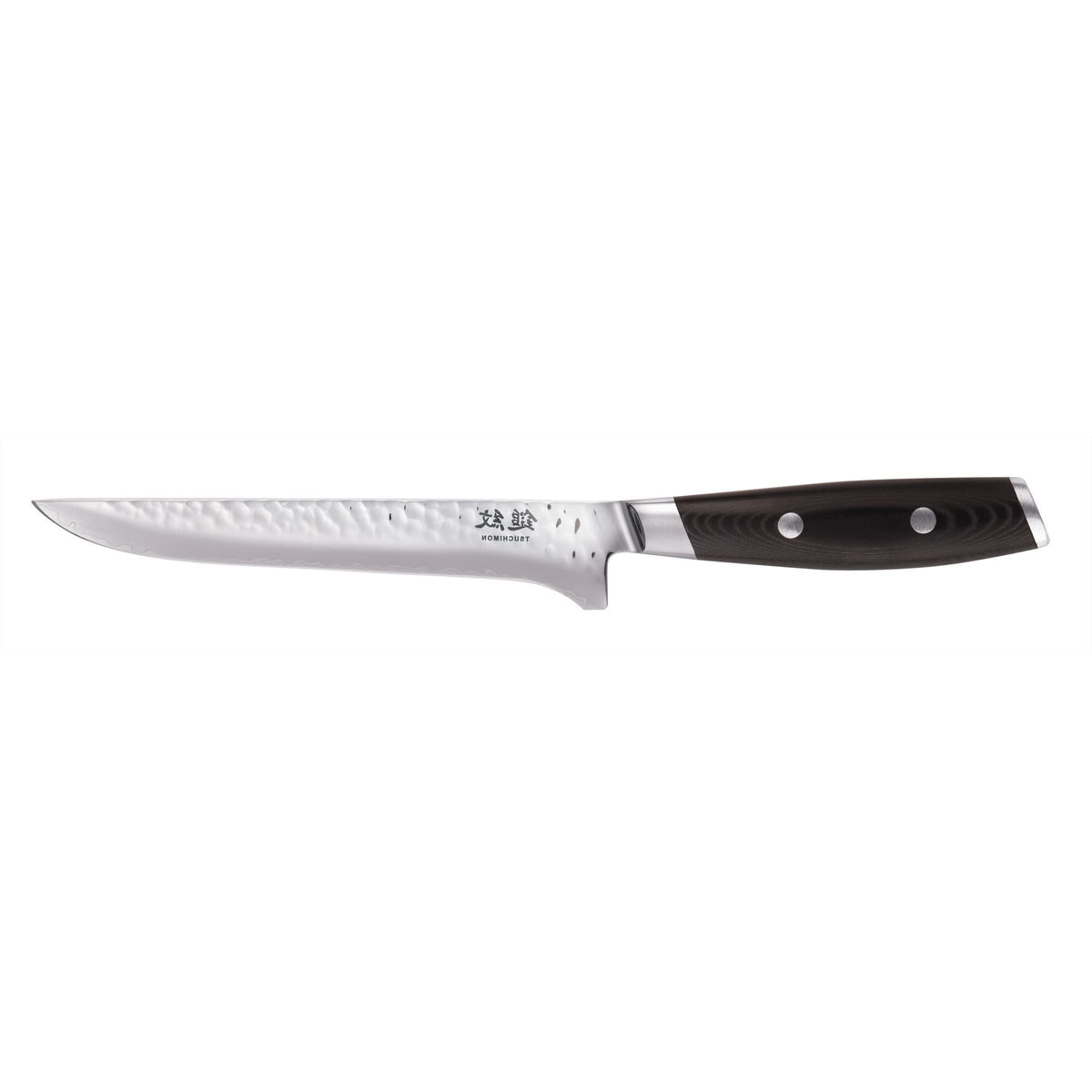 YAXELL TSUCHIMON Uitbeenmes 15 cm VG10 gehamerd 3-laags lemmet zwart micarta heft
