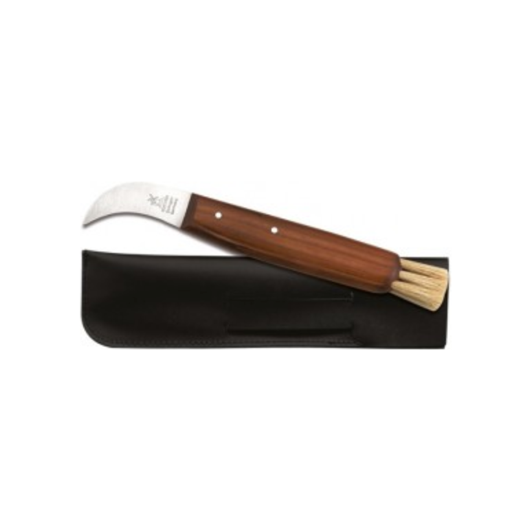 Robert Herder Plukmes voor paddestoelen lederen etui RVS 4,6 cm Pruimenhout