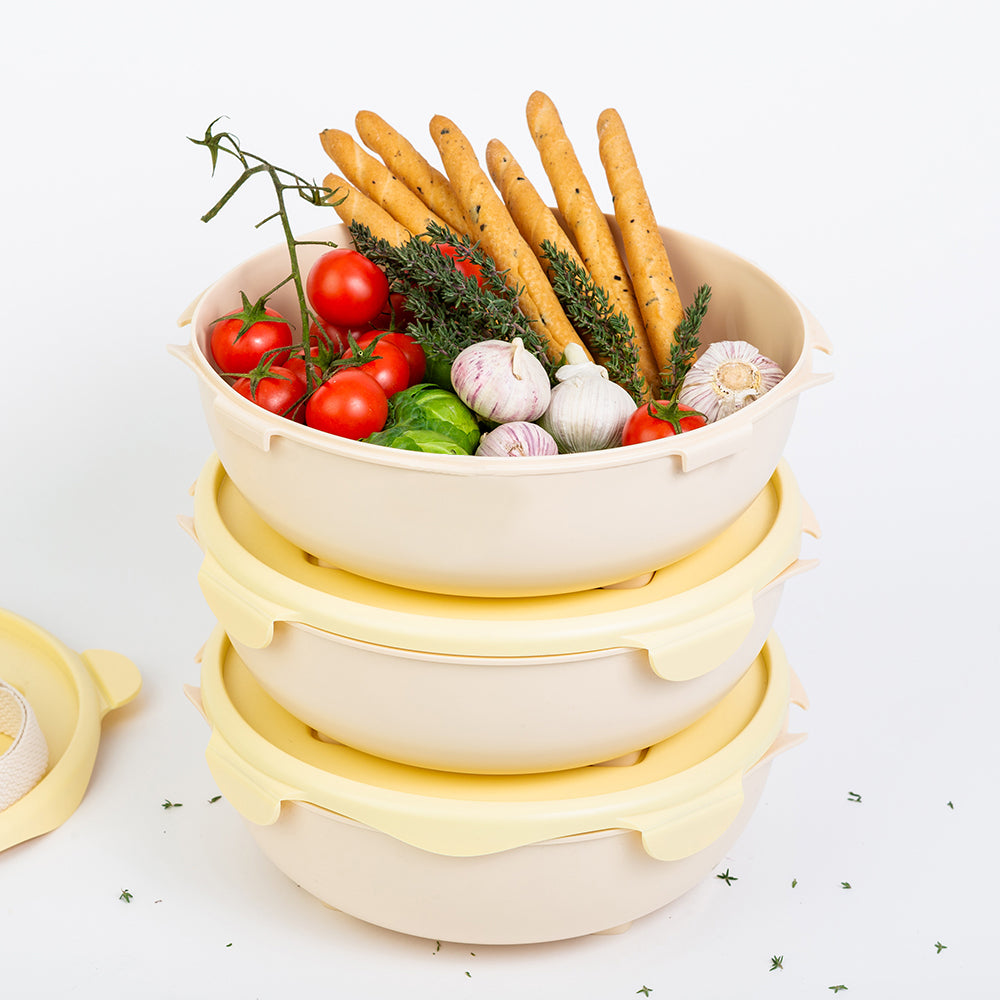 SKAZA set 3-stuks camping - BBQ - schaal / vers-container met deksel diameter 23,5cm kleur "Citroen"