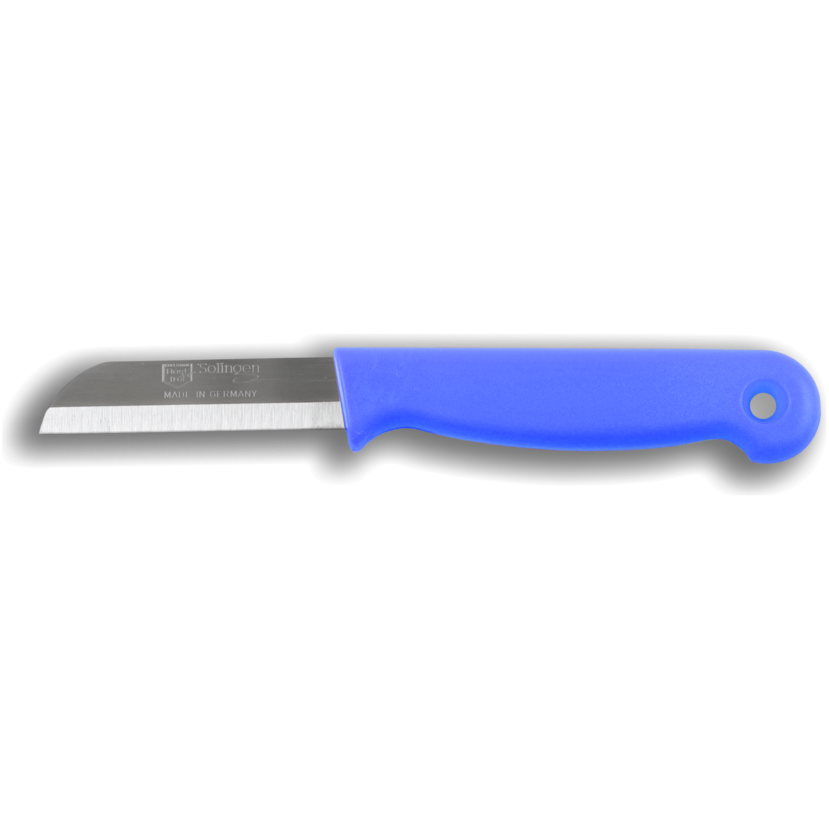 W-SELECTED uit Solingen roestvrijstalen schilmesje blauw heft met gat en 6cm lemmet