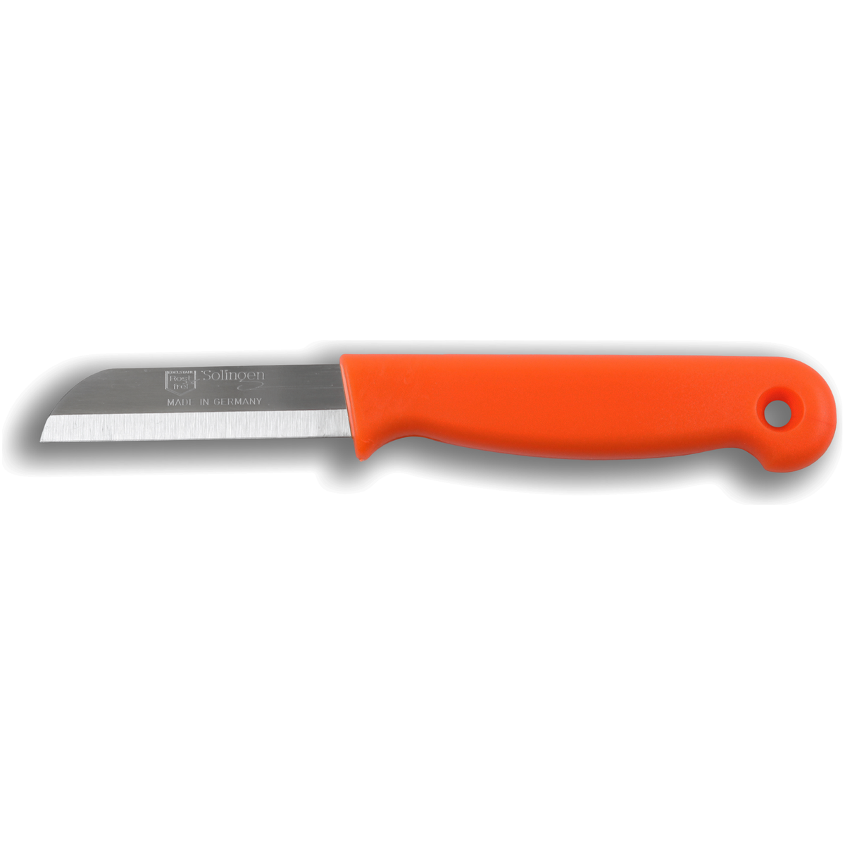 W-SELECTED uit Solingen roestvrijstalen schilmesje oranje heft met gat en 6cm lemmet