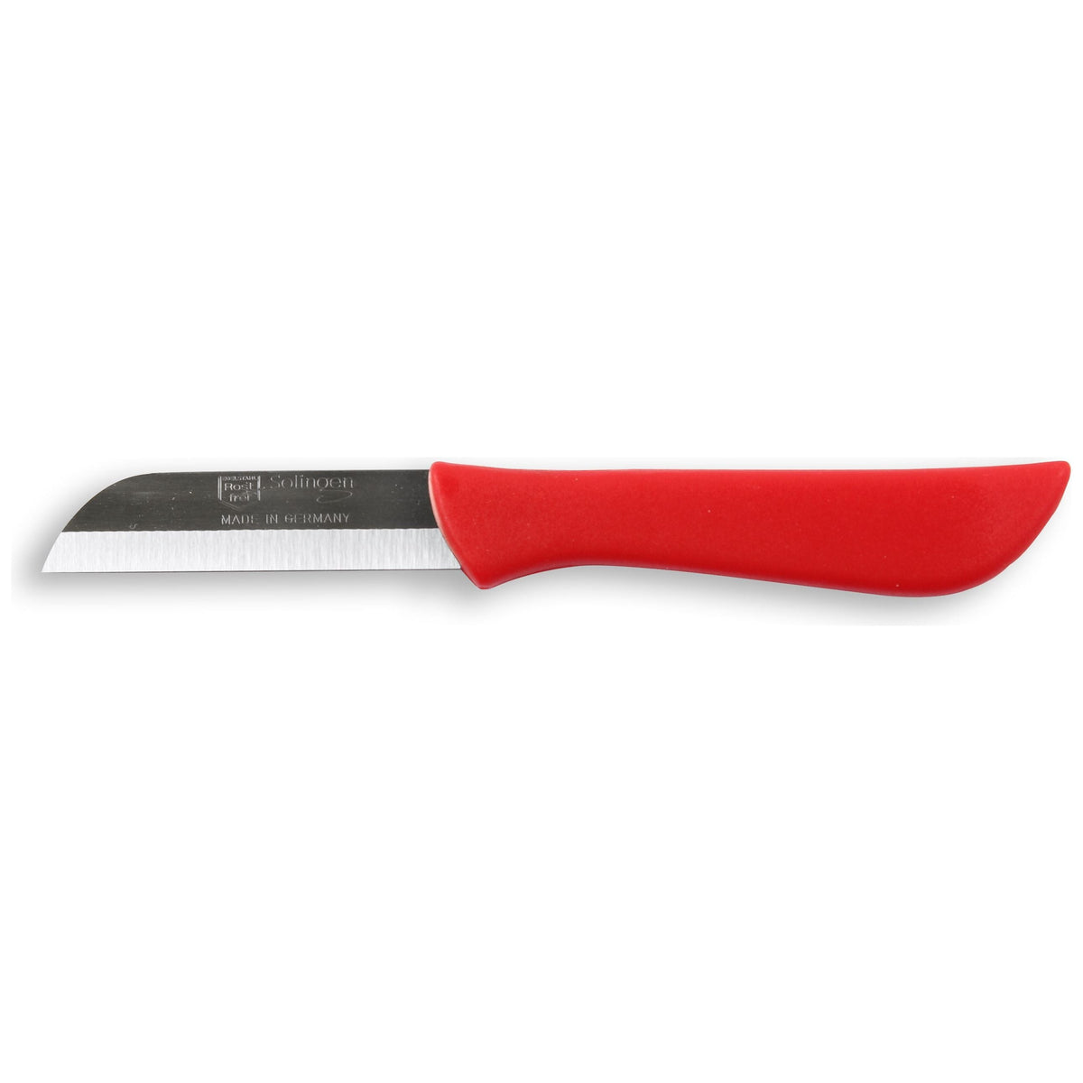 W-SELECTED uit Solingen roestvrijstalen schilmesje dun rood heft en 6cm lemmet