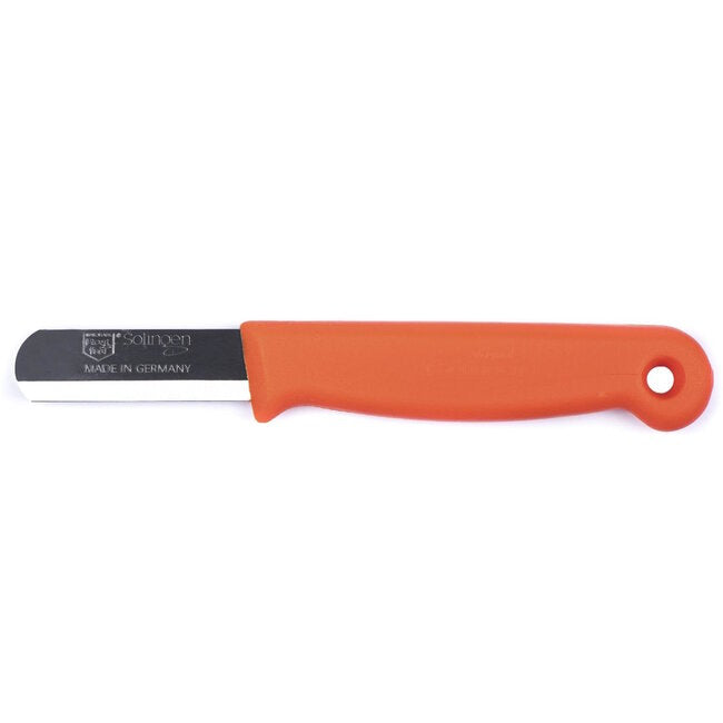 W-SELECTED® bladsnijmesje- paprika- fruit - schil mesje RVS 4,5cm lemmet oranje heft met gat