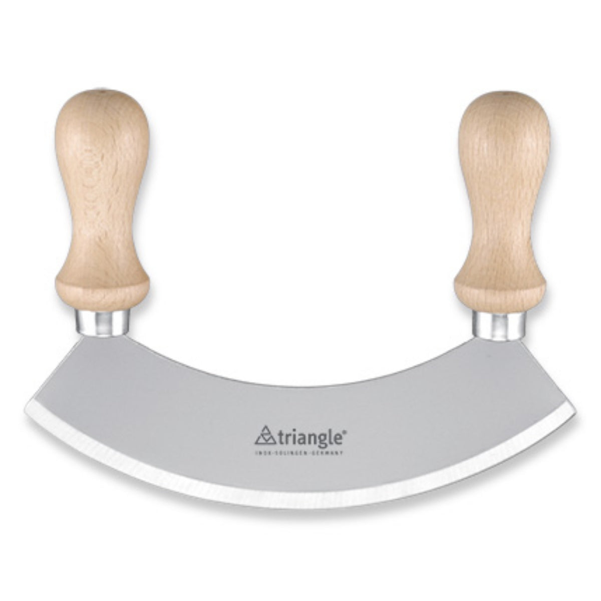 TRIANGLE professioneel RVS wiegemes 14cm - noten - kruiden - houten heft + snijplank