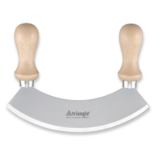 TRIANGLE professioneel RVS wiegemes 14cm - noten - kruiden - houten heft + snijplank