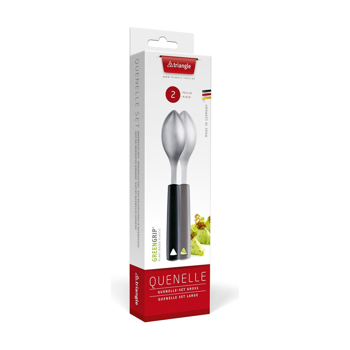 TRIANGLE RVS Quenelle set 2x lepel 8cm - deeg - vis - vlees - ijs - met zwart kunststof heft