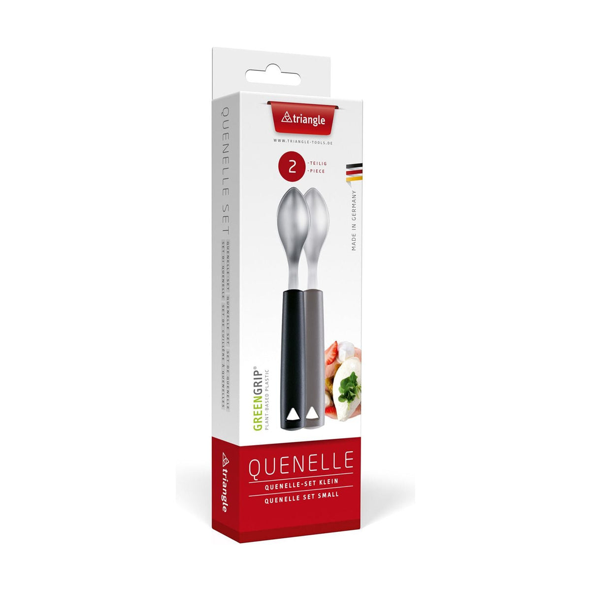 TRIANGLE RVS Quenelle set 2x lepel 6cm - deeg - vis - vlees - ijs - met zwart kunststof heft