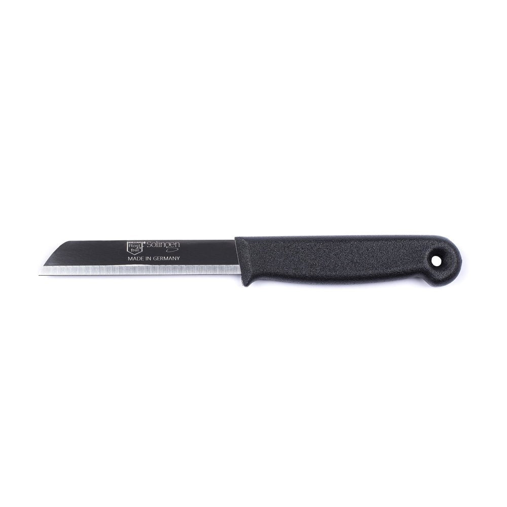 W-SELECTED® uit Solingen roestvrijstalen schilmesje zwart heft met gat en 9cm lemmet met beschermhoesje