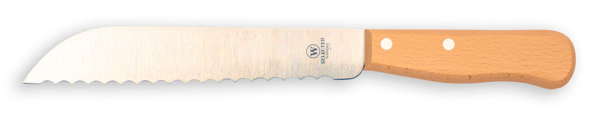 W-SELECTED® kool- oogst- Hollands broodmes carbonstaal 13cm lemmet 6mm kartel FSC beukenhout handvat