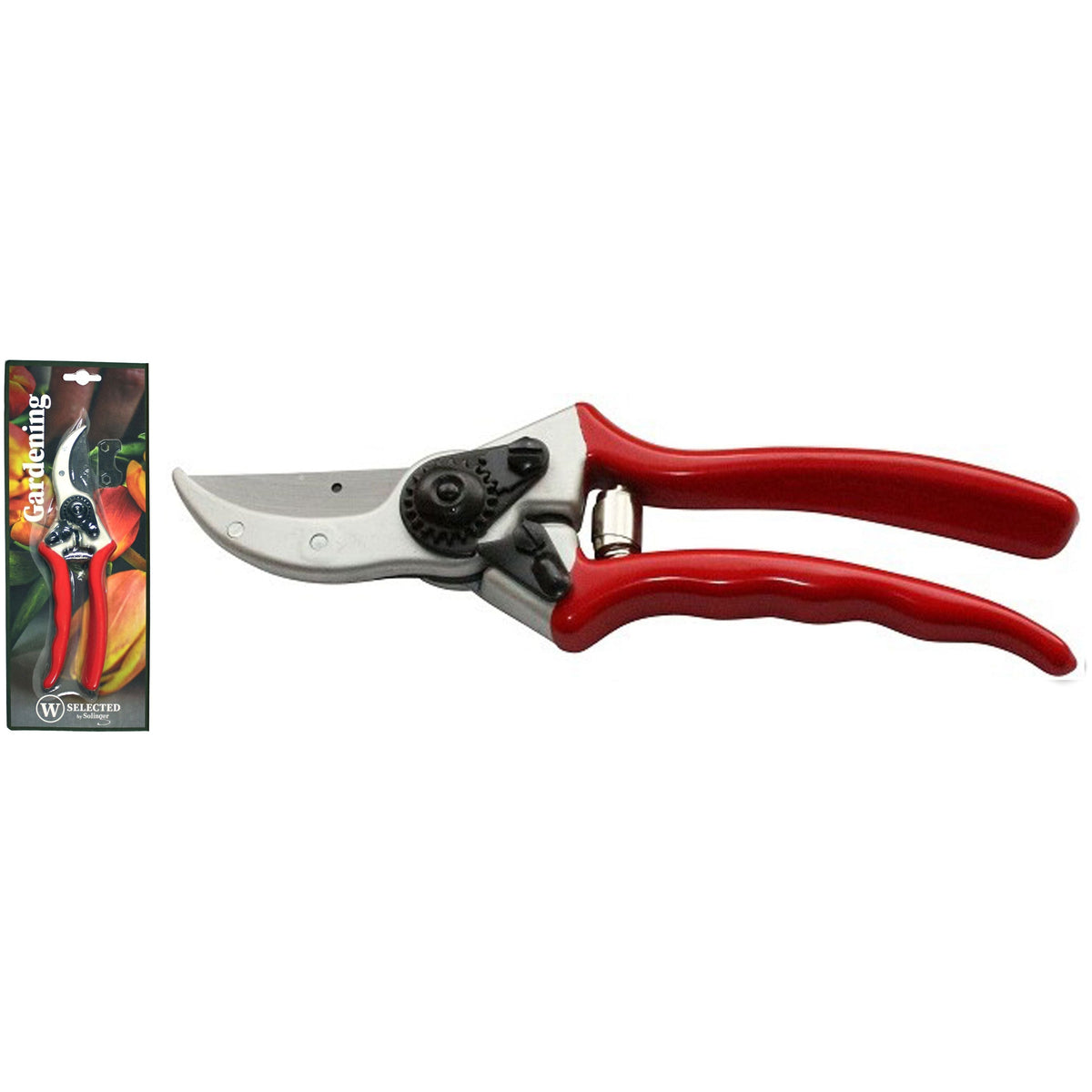 W-SELECTED professionele stalen snoeischaar model 2F lengte 21cm met rood kunststof - siliconen greep