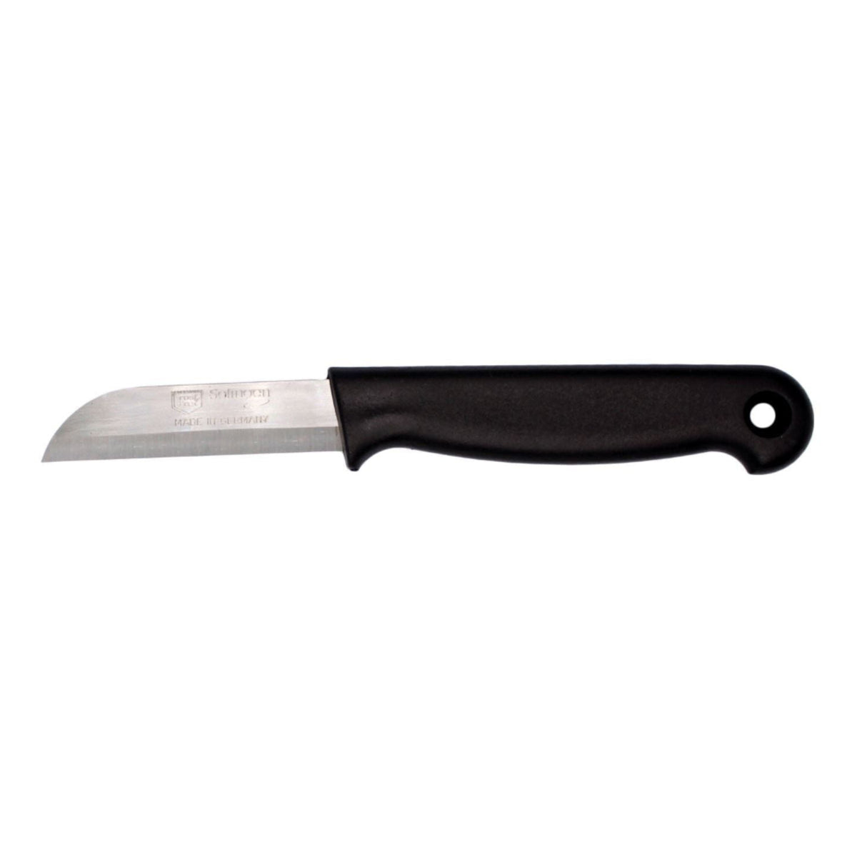 W-SELECTED® uit Solingen roestvrijstalen schilmesje zwart heft met gat en 6cm lemmet